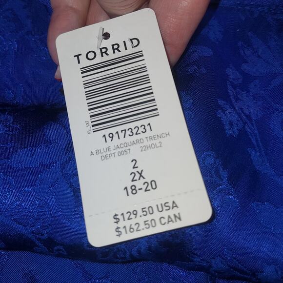 Torrid Floral Jacquard Trench Jacket Coat Womens Plus 2X Blue Elegant Holiday - Picture 9 of 12